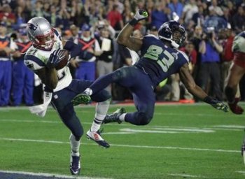 Patriots cornerback Malcolm Butler intercepted a pass intended for Seahawks wide receiver Ricardo Lockette in the Super Bowl.